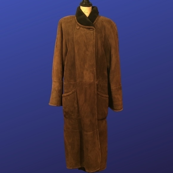 Searle-blatt Full Length SUEDE/SHEARLING Coat, Size Large, Pre-owned Vintage,EUC